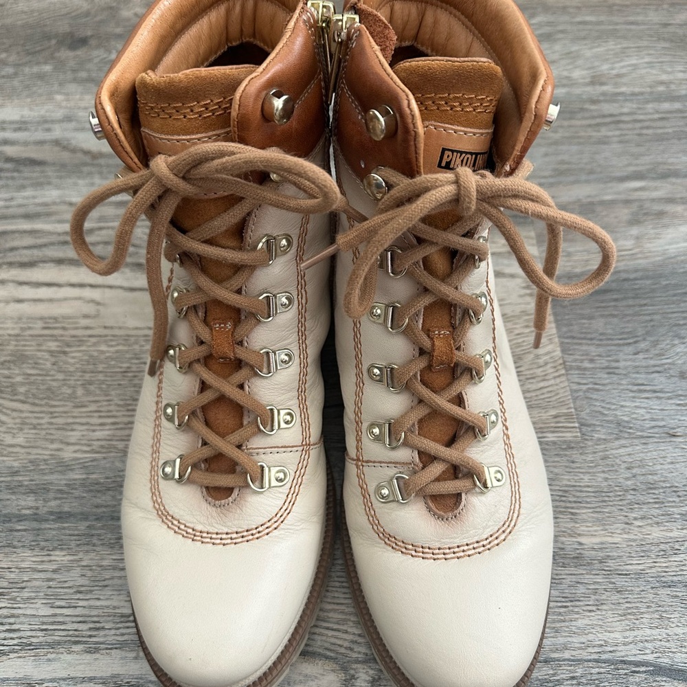 Pikolinos Aspe Marfil White and Beige Women's Lace-Up Heeled Hiking Boots 39 - Picture 3 of 7